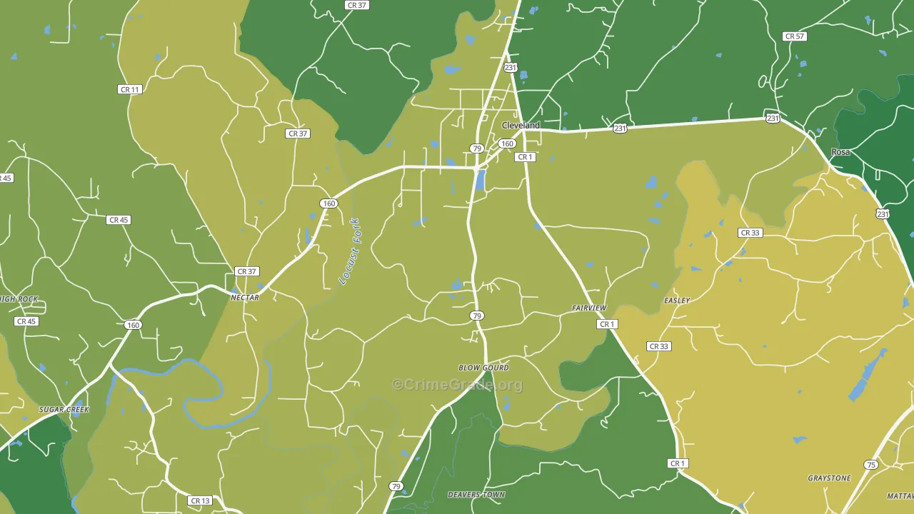 Cleveland, AL Map of Vehicle Theft Rates