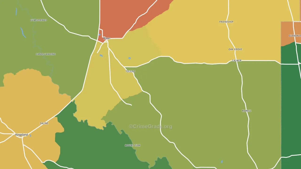 Cleveland County, AR Map of Vehicle Theft Rates