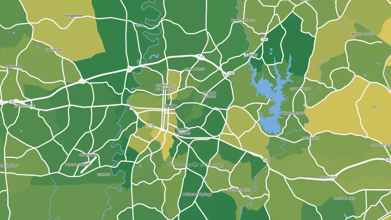 Cleveland County, NC Map of Vehicle Theft Rates