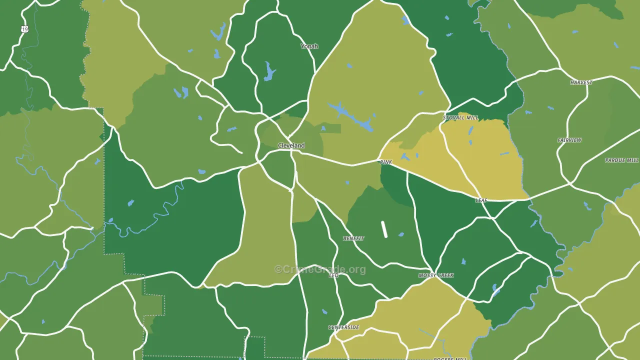 Cleveland, GA Map of Vehicle Theft Rates