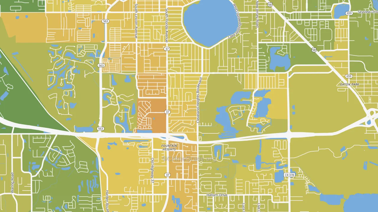 Cleveland Heights, Lakeland, FL Map of Vehicle Theft Rates