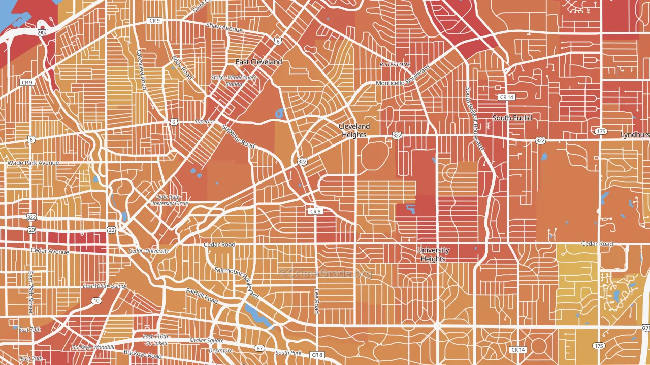 Cleveland Heights, OH Map of Vehicle Theft Rates