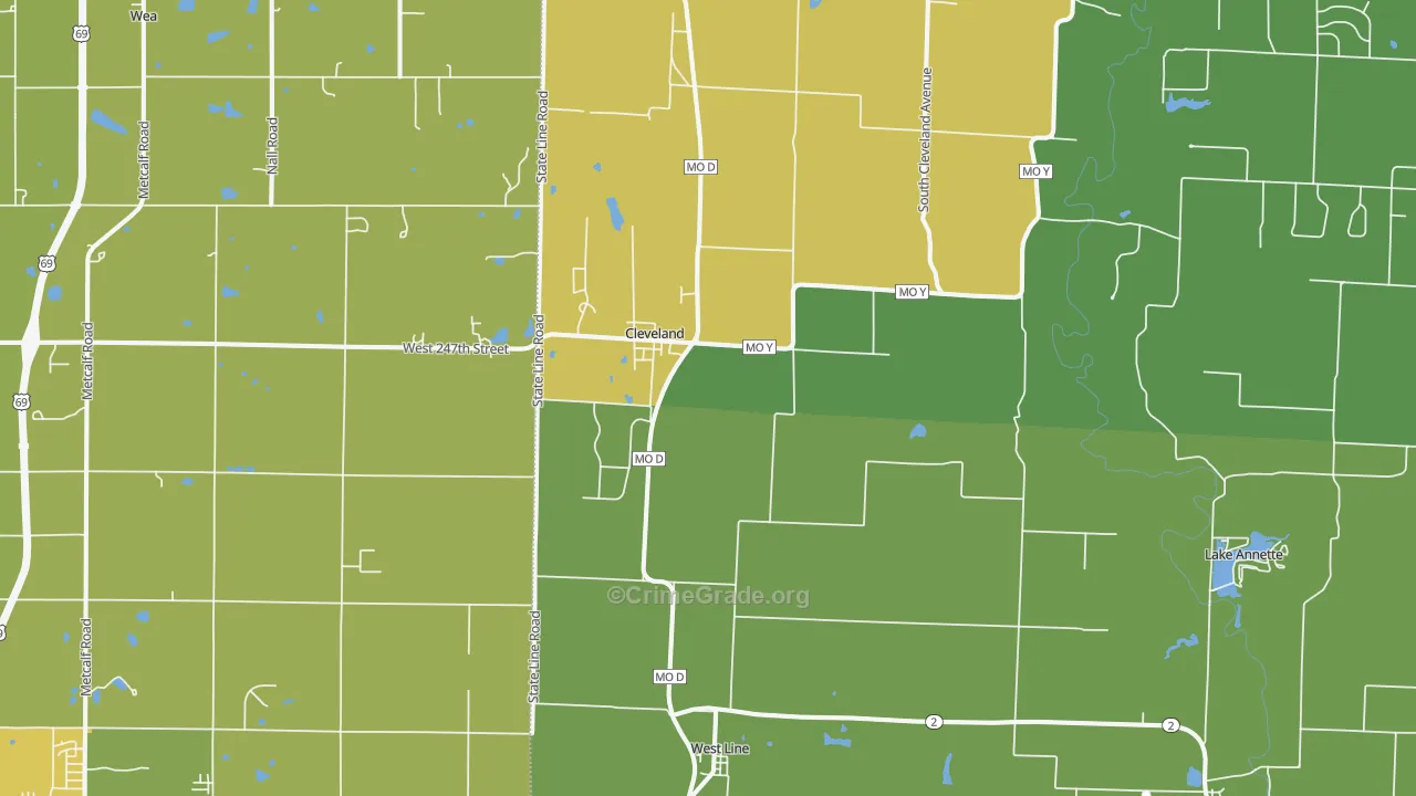 Cleveland, MO Map of Vehicle Theft Rates