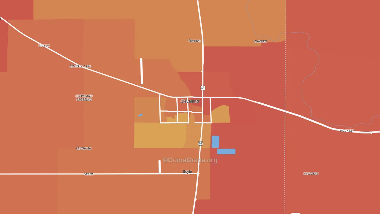 Cleveland, MS Map of Vehicle Theft Rates