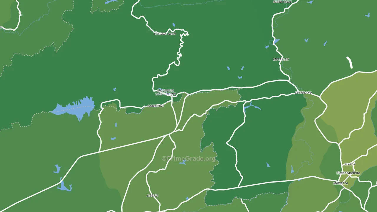 Cleveland, SC Map of Vehicle Theft Rates