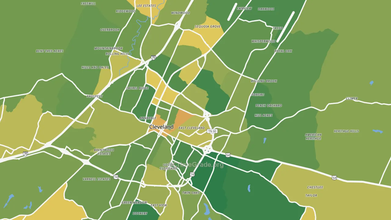 Cleveland, TN Map of Vehicle Theft Rates
