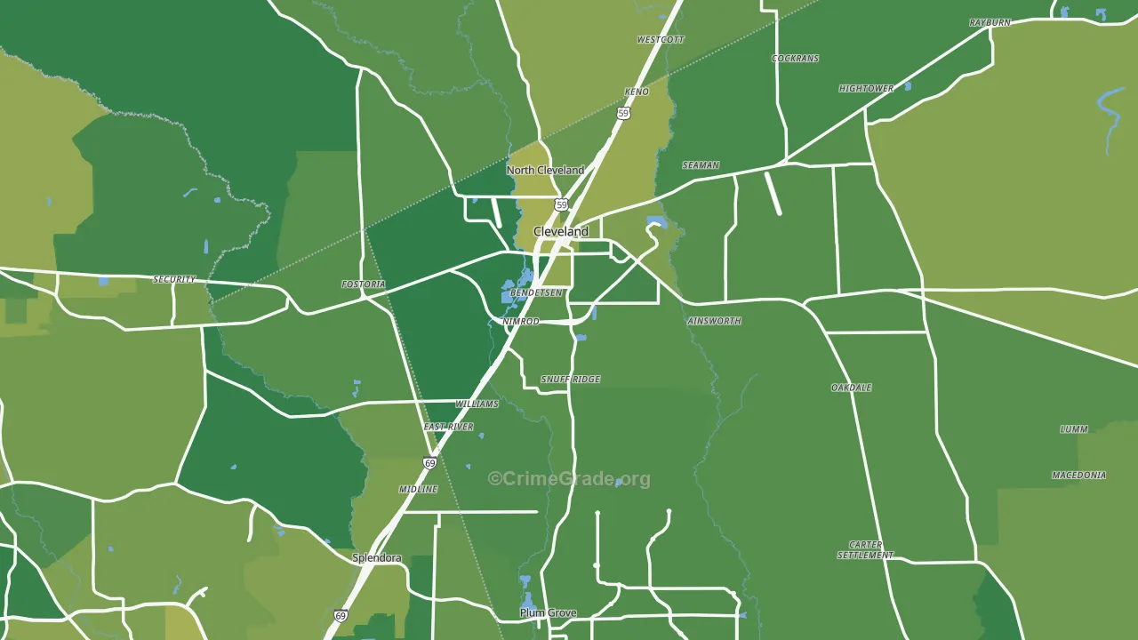 Cleveland, TX Map of Vehicle Theft Rates