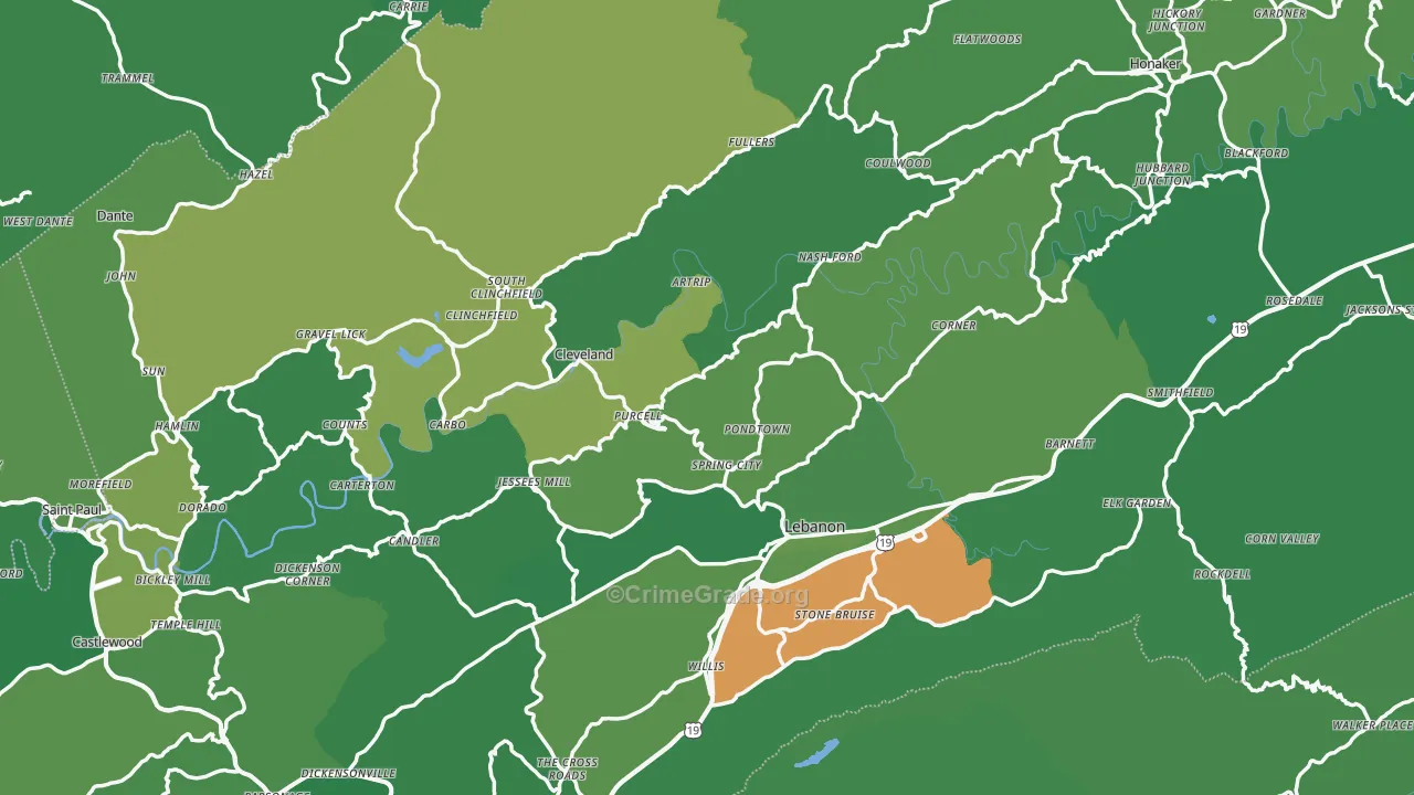 Cleveland, VA Map of Vehicle Theft Rates