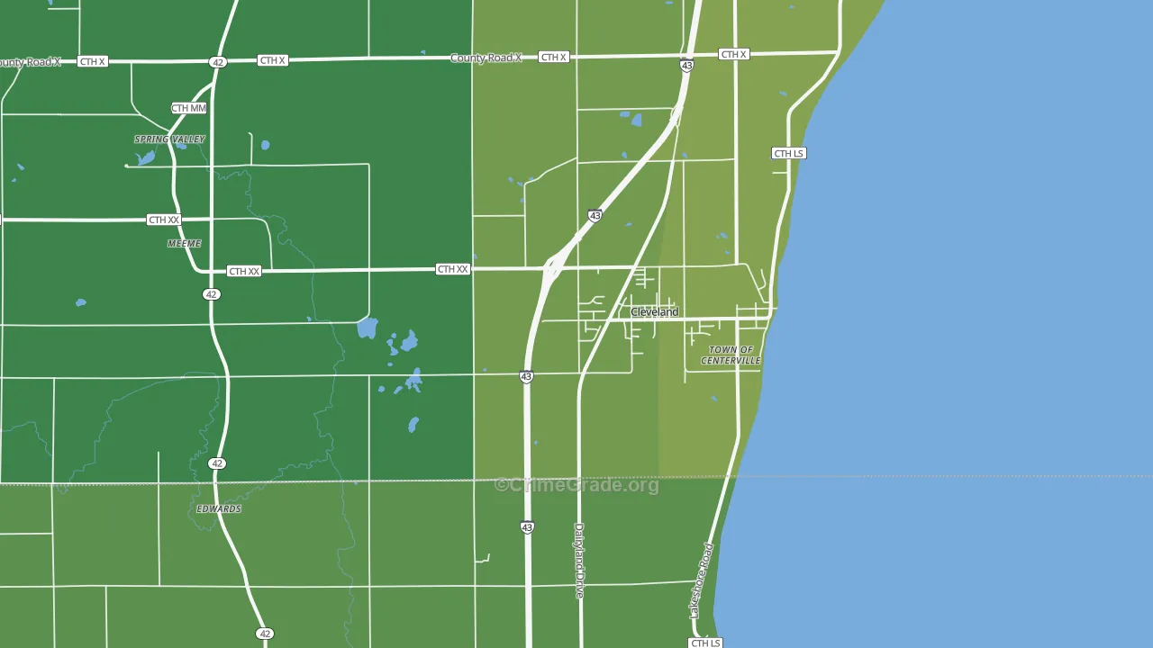 Cleveland, WI Map of Vehicle Theft Rates