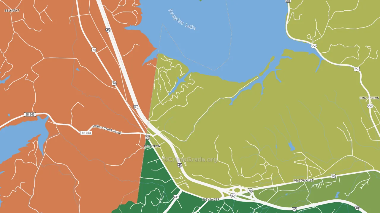 Clevenger, TN Map of Vehicle Theft Rates