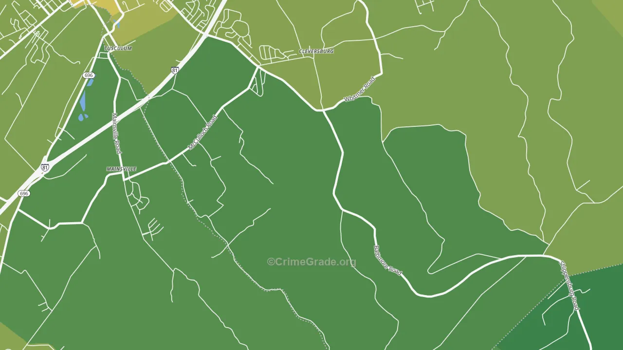 Cleversburg, PA Map of Vehicle Theft Rates