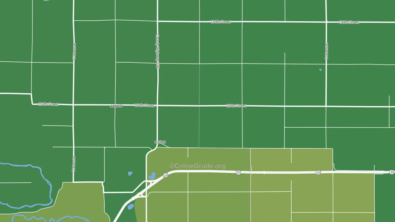 Cleves, IA Map of Vehicle Theft Rates