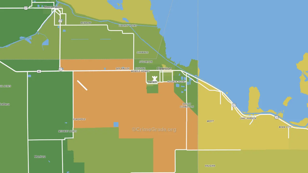 Clewiston, FL Map of Vehicle Theft Rates