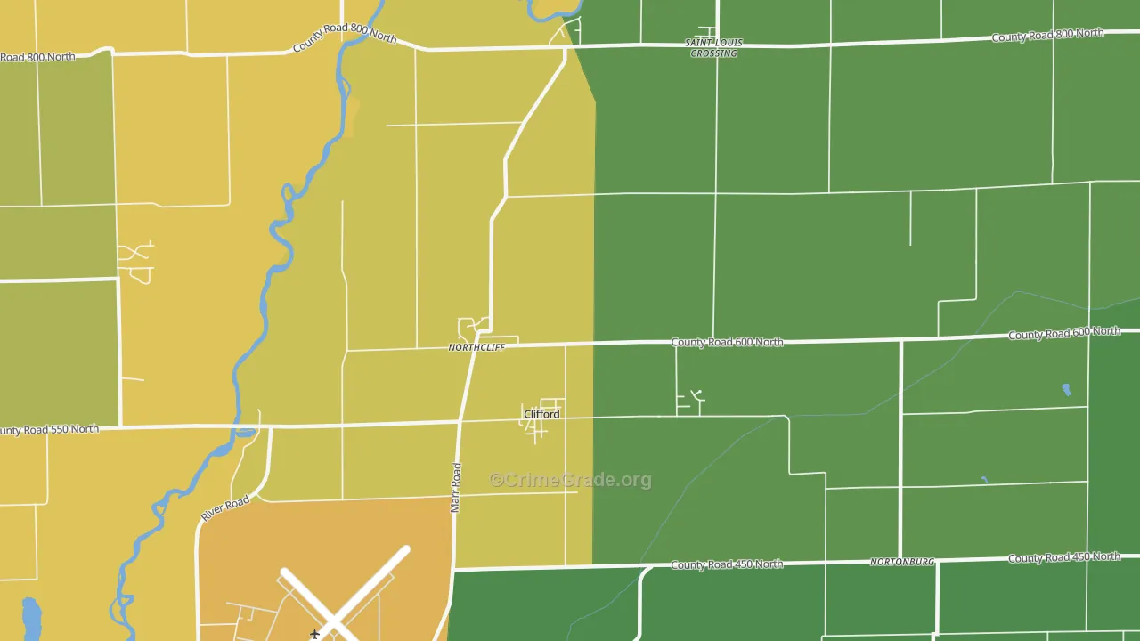 Clifford, IN Map of Vehicle Theft Rates