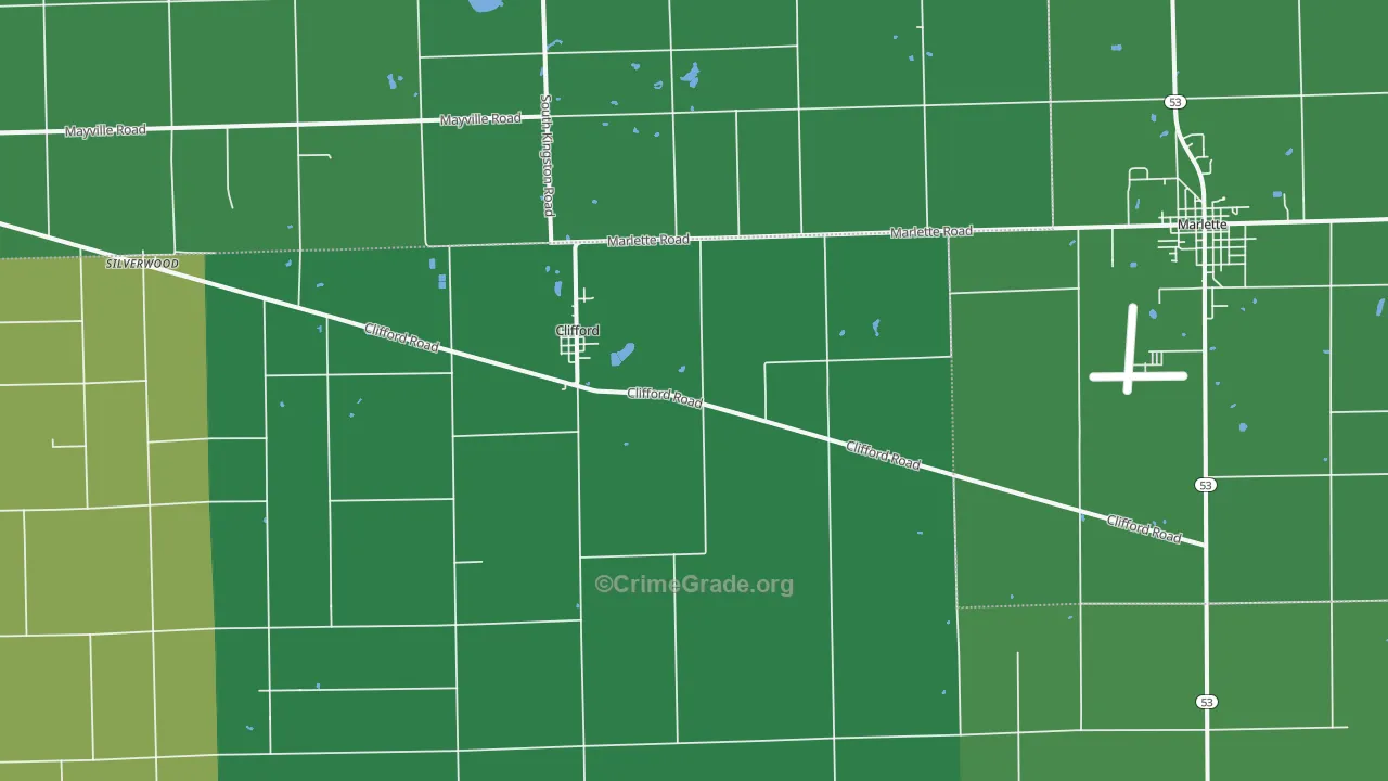 Clifford, MI Map of Vehicle Theft Rates