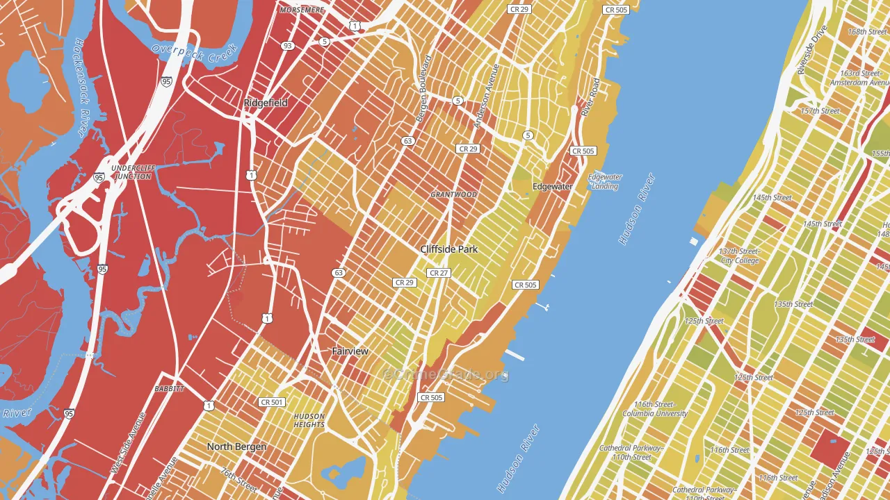 Cliffside Park, NJ Map of Vehicle Theft Rates