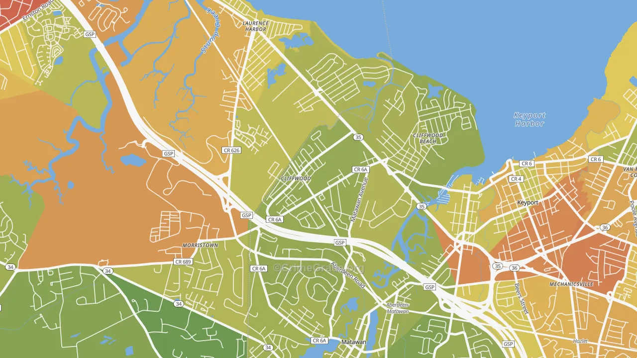 Cliffwood, NJ Map of Vehicle Theft Rates