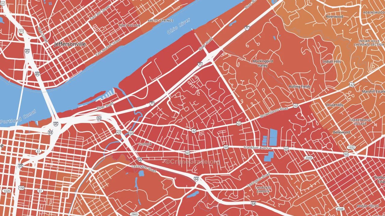 Clifton Heights, Louisville, KY Map of Vehicle Theft Rates