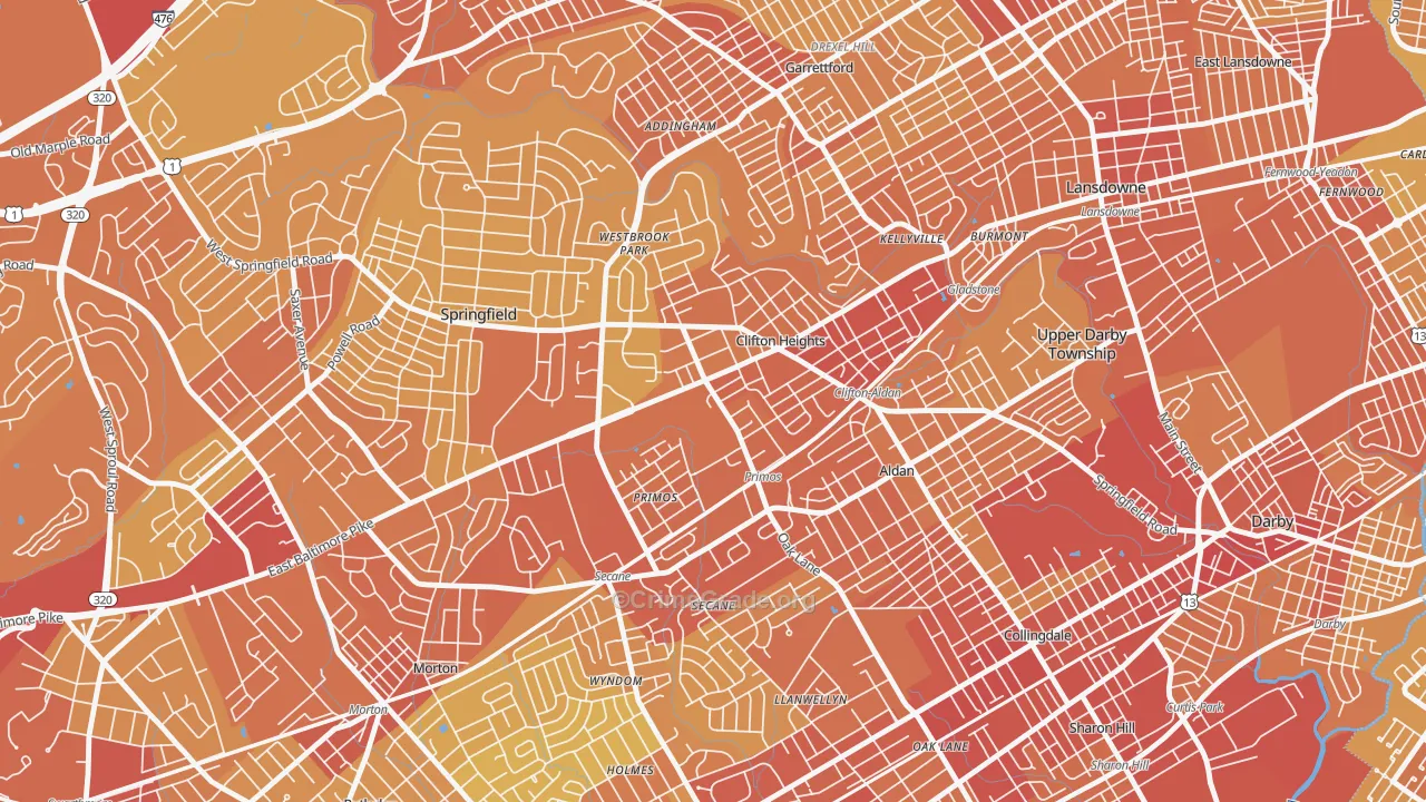 Clifton Heights, PA Map of Vehicle Theft Rates