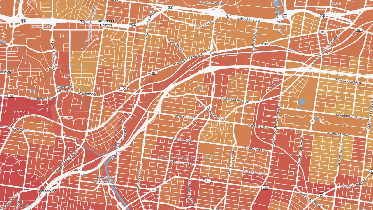 Clifton Heights, St. Louis, MO Map of Vehicle Theft Rates