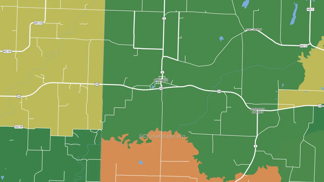 Clifton Hill, MO Map of Vehicle Theft Rates