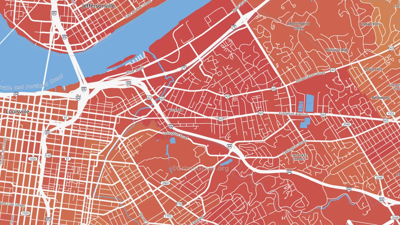 Clifton, Louisville, KY Map of Vehicle Theft Rates