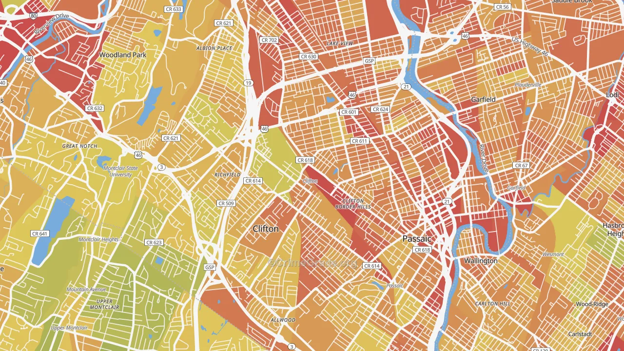 Clifton, NJ Map of Vehicle Theft Rates