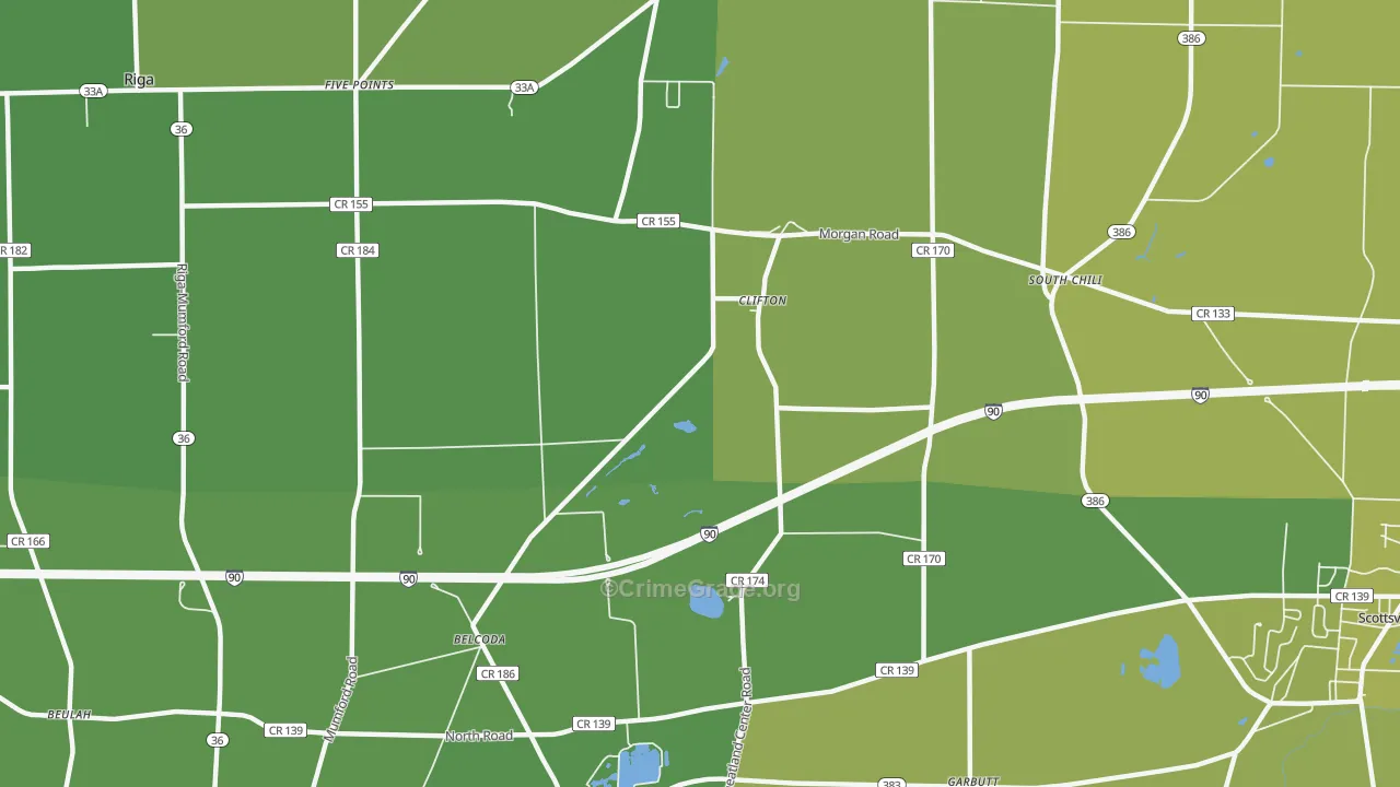 Clifton, NY Map of Vehicle Theft Rates
