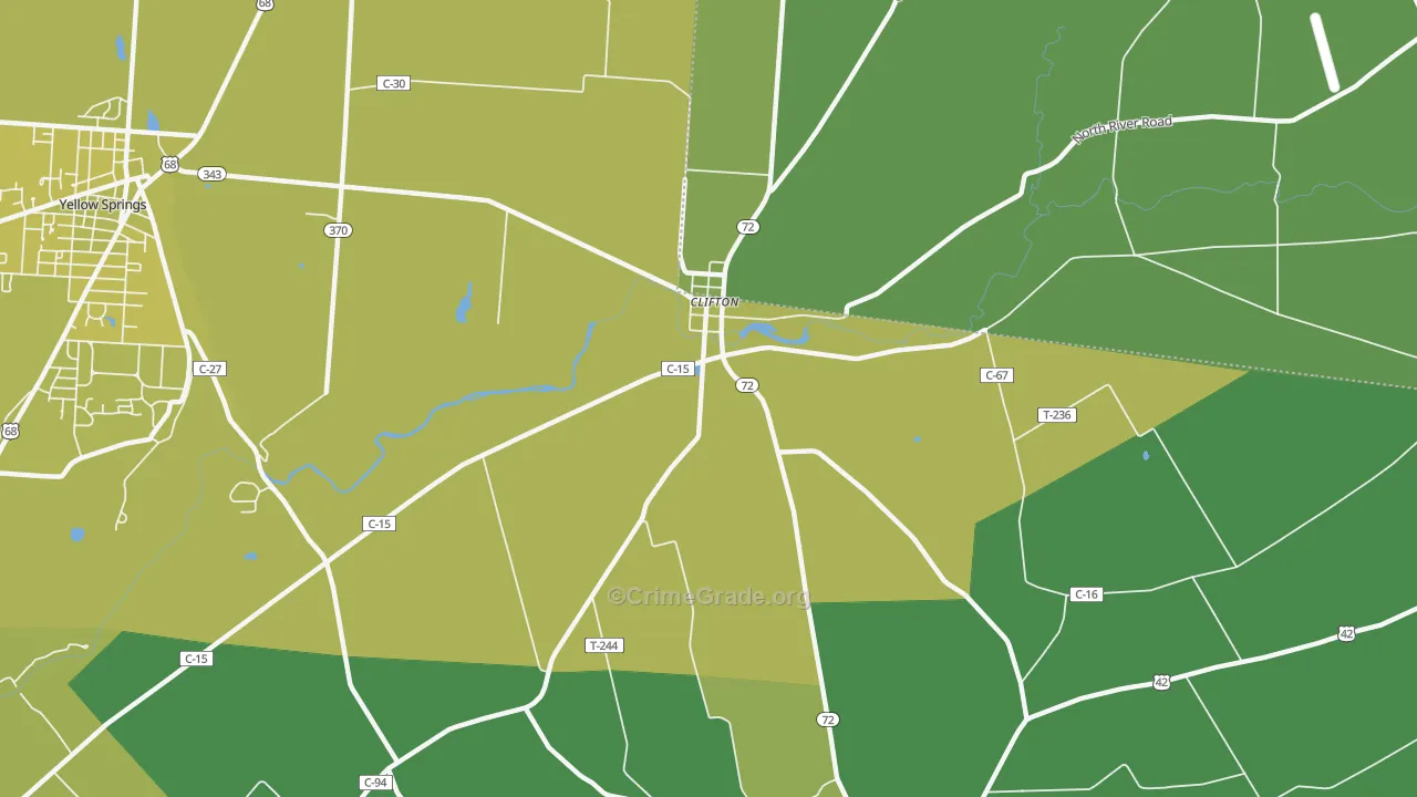 Clifton, OH Map of Vehicle Theft Rates