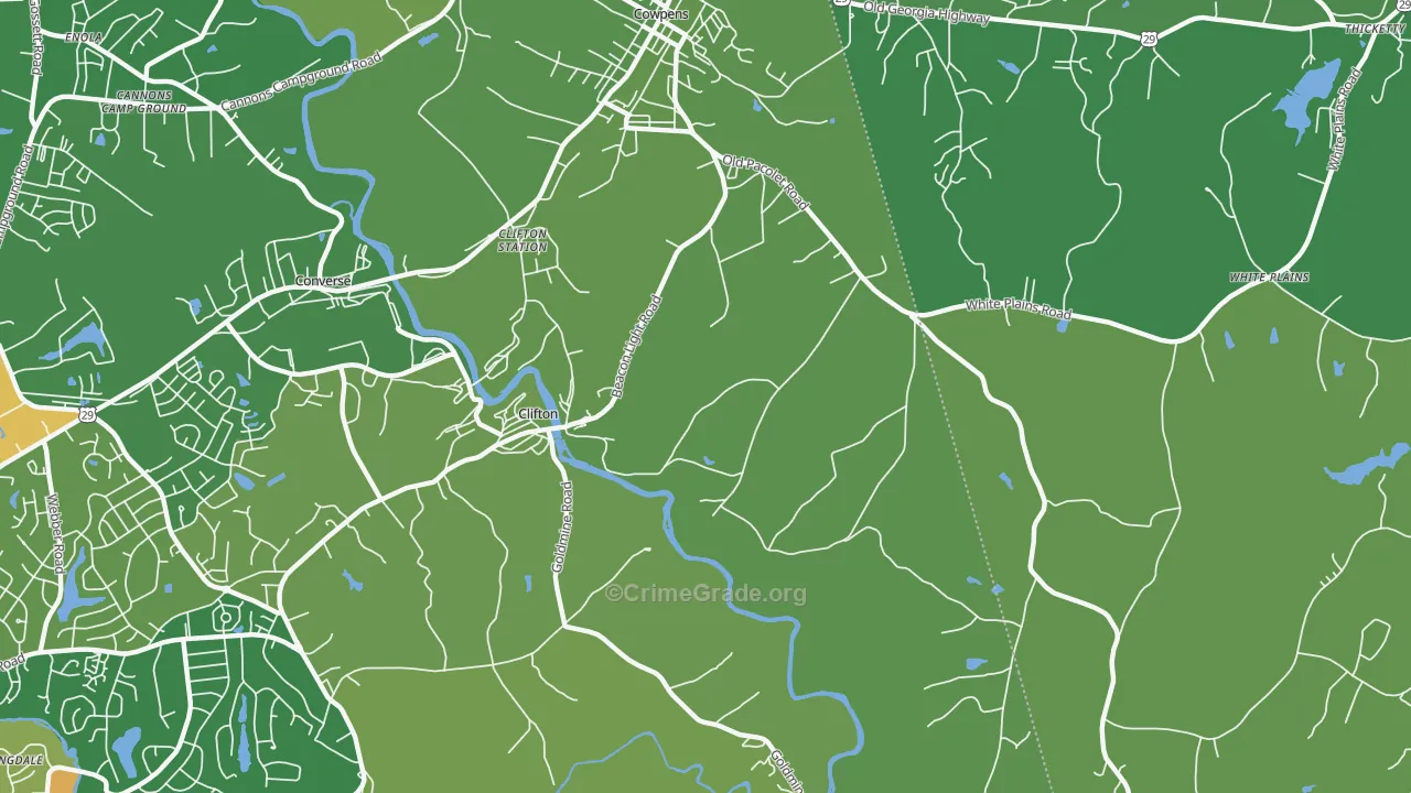 Clifton, SC Map of Vehicle Theft Rates