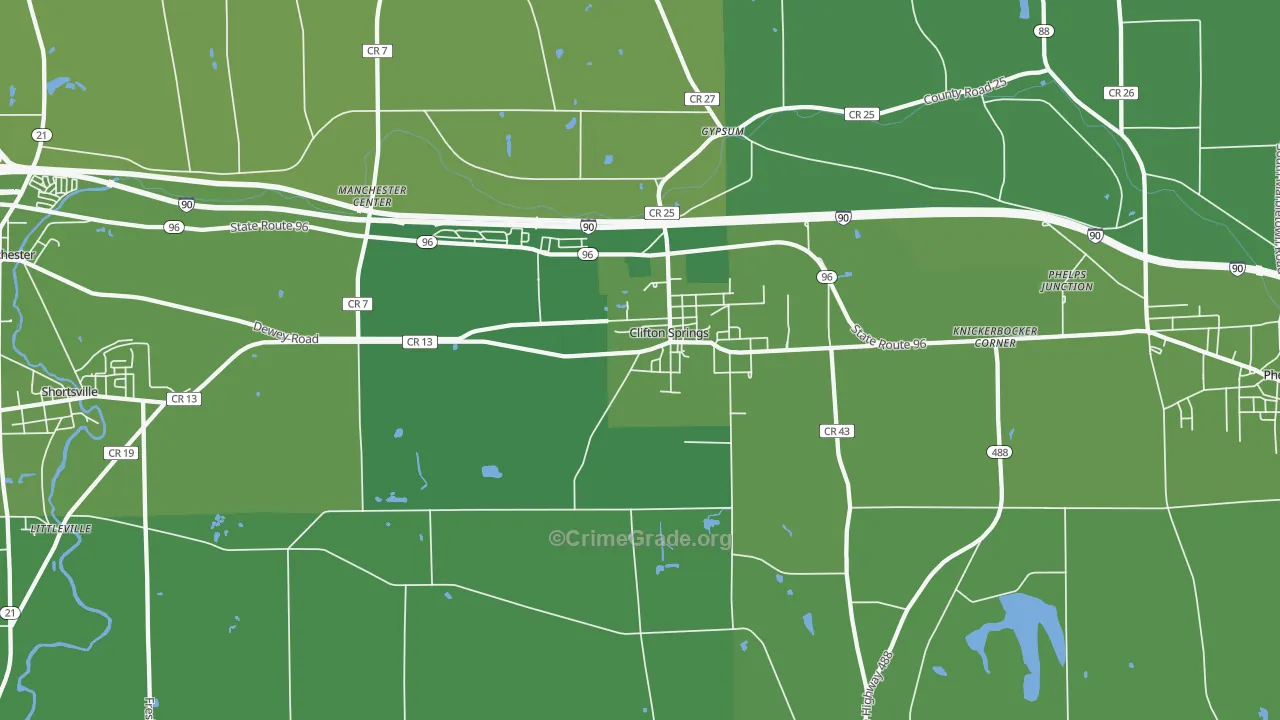 Clifton Springs, NY Map of Vehicle Theft Rates