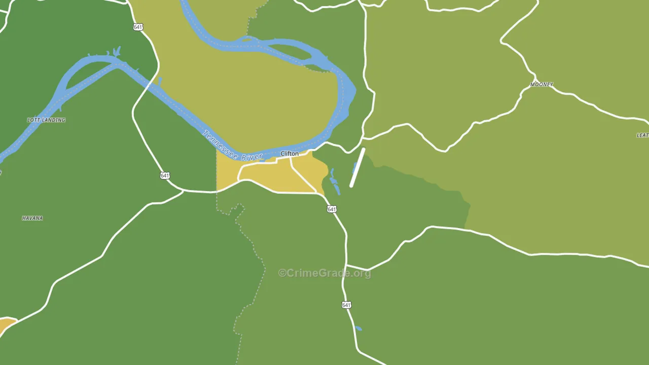 Clifton, TN Map of Vehicle Theft Rates