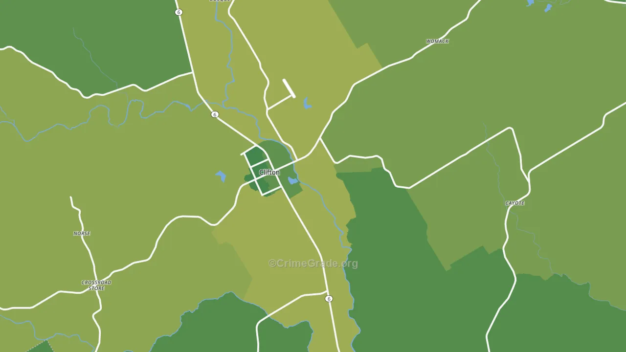 Clifton, TX Map of Vehicle Theft Rates