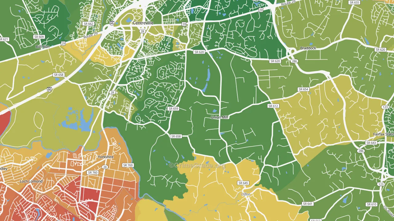 Clifton, VA Map of Vehicle Theft Rates