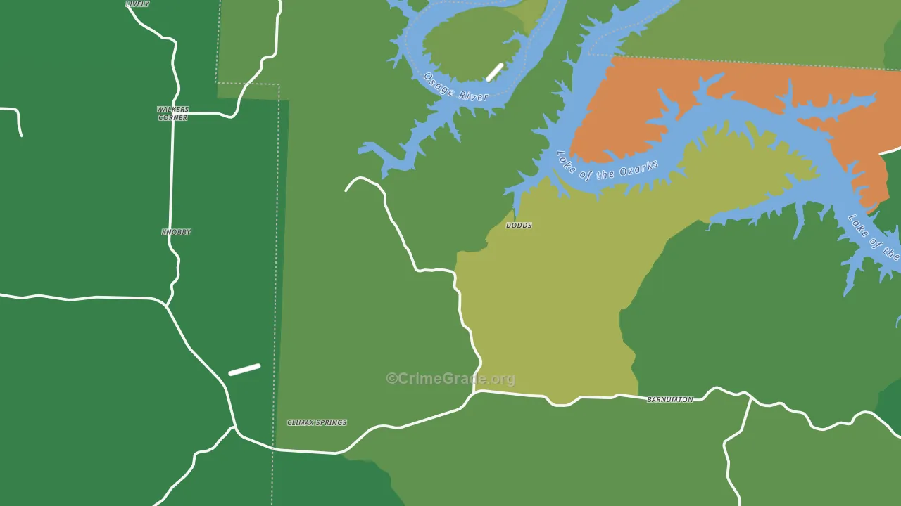 Climax Springs, MO Map of Vehicle Theft Rates