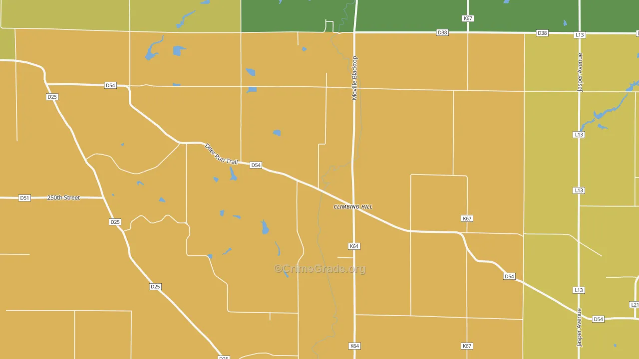Climbing Hill, IA Map of Vehicle Theft Rates