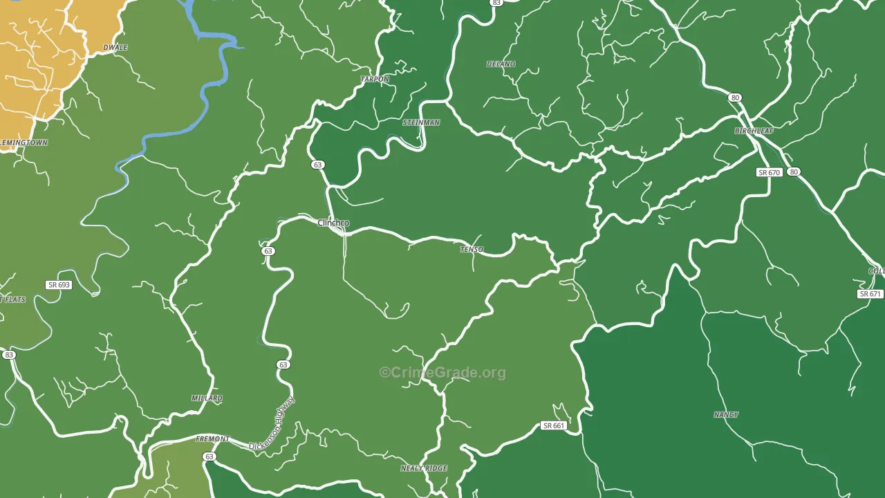 Clinchco, VA Map of Vehicle Theft Rates