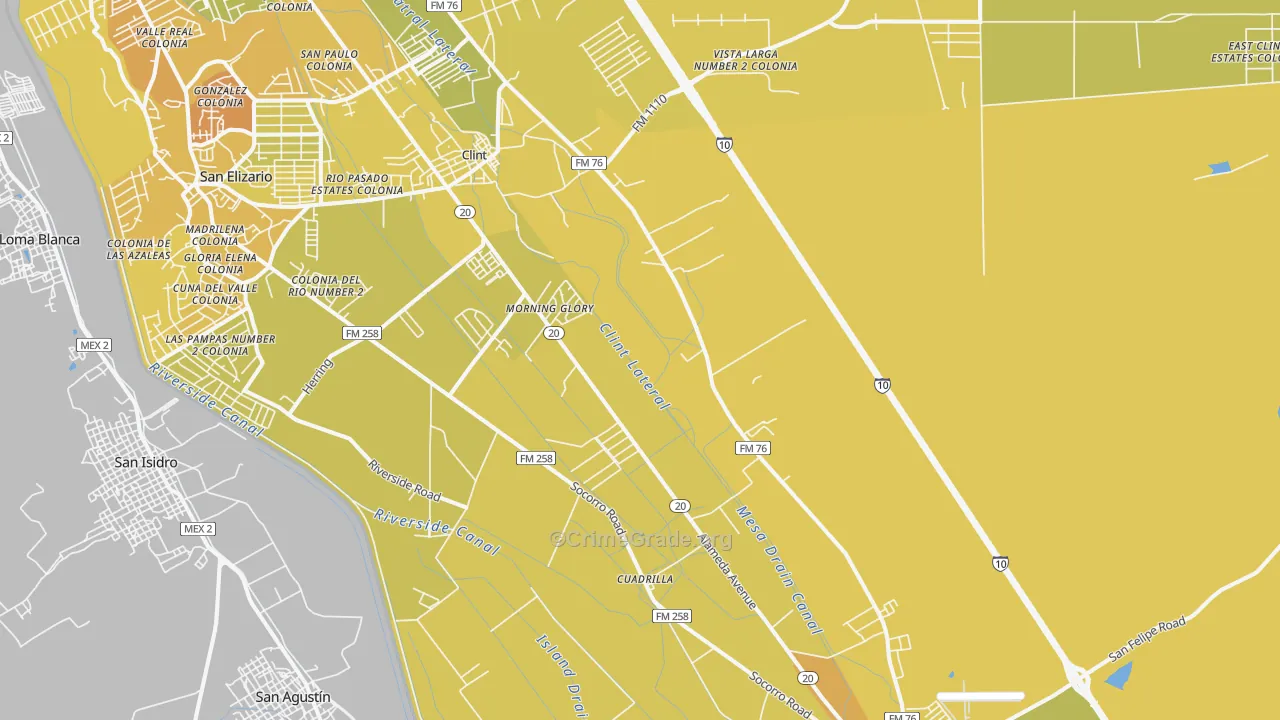 Clint, TX Map of Vehicle Theft Rates