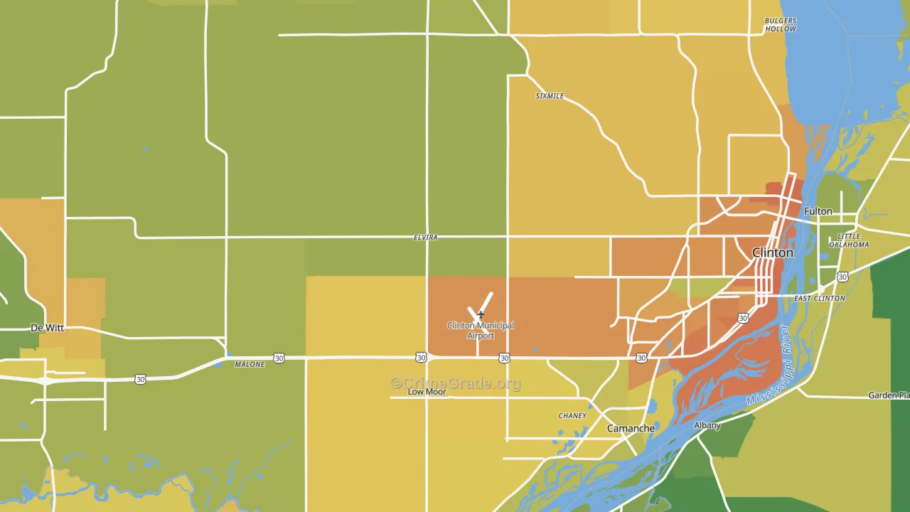 Clinton County, IA Map of Vehicle Theft Rates