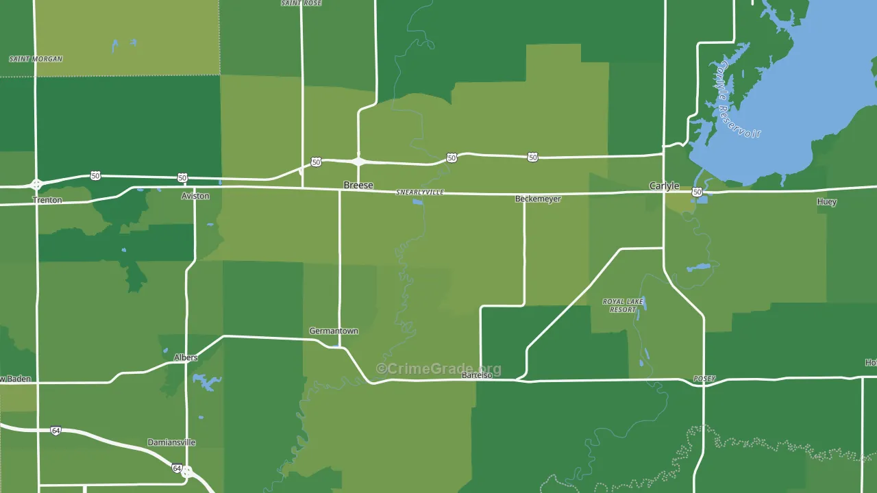 Clinton County, IL Map of Vehicle Theft Rates