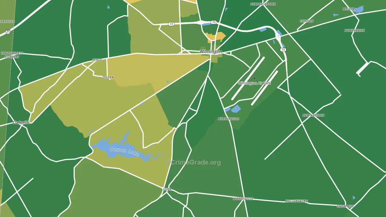 Clinton County, OH Map of Vehicle Theft Rates