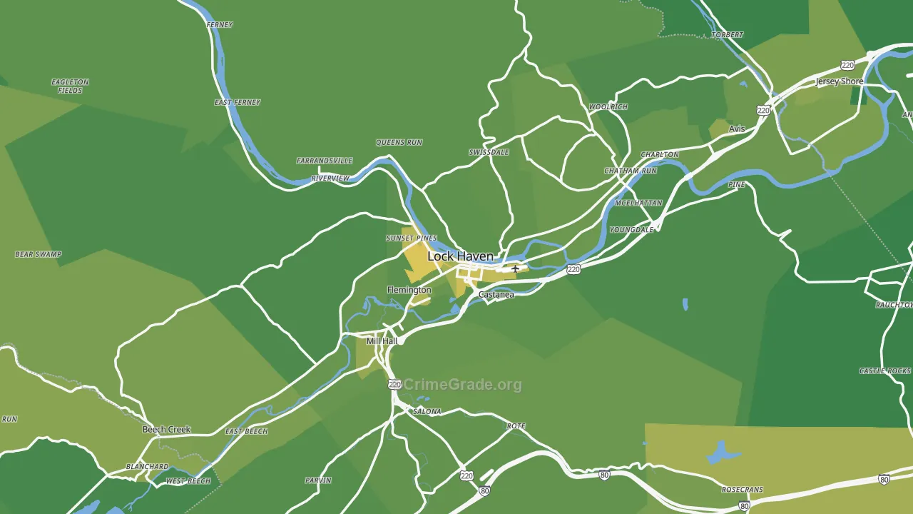 Clinton County, PA Map of Vehicle Theft Rates