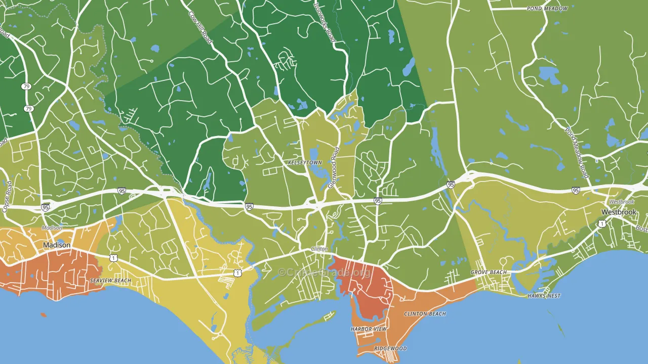 Clinton, CT Map of Vehicle Theft Rates