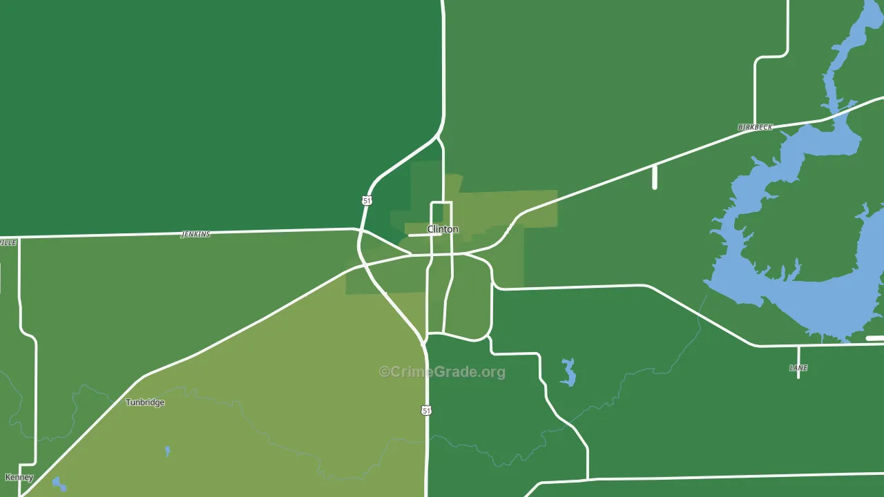 Clinton, IL Map of Vehicle Theft Rates