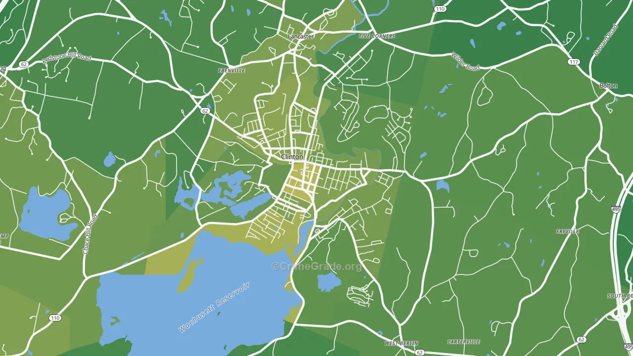 Clinton, MA Map of Vehicle Theft Rates