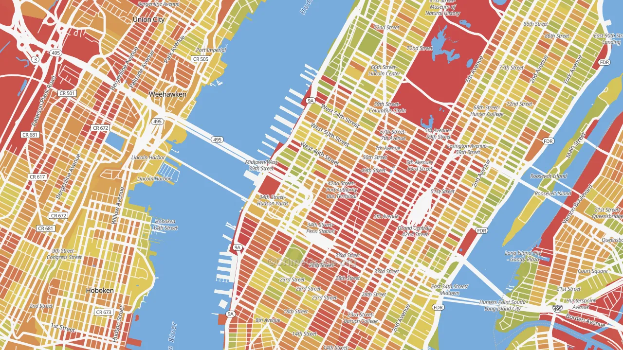 Clinton, Manhattan, NY Map of Vehicle Theft Rates