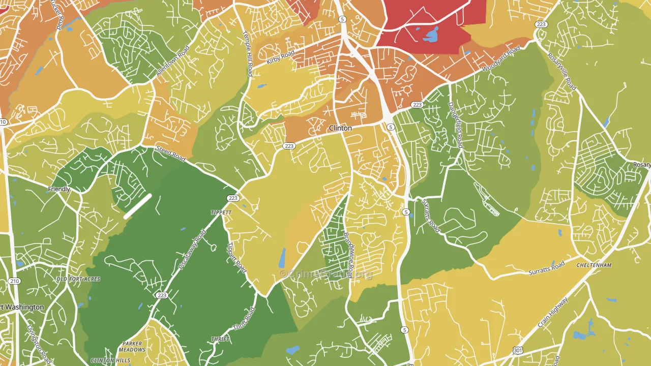 Clinton, MD Map of Vehicle Theft Rates