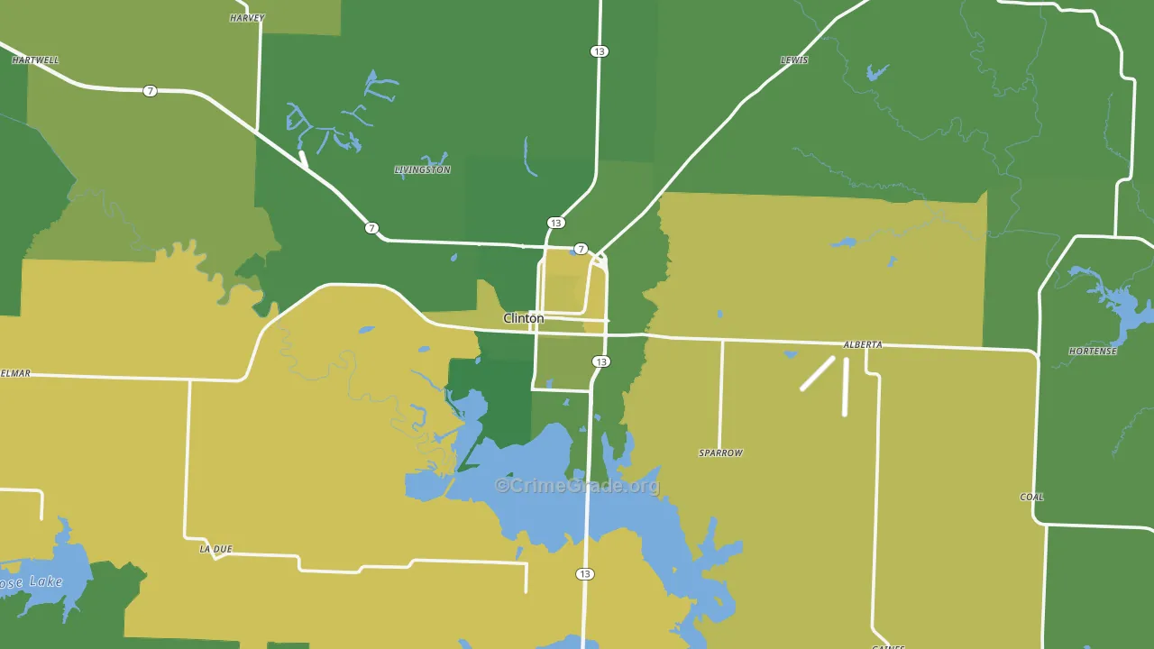 Clinton, MO Map of Vehicle Theft Rates