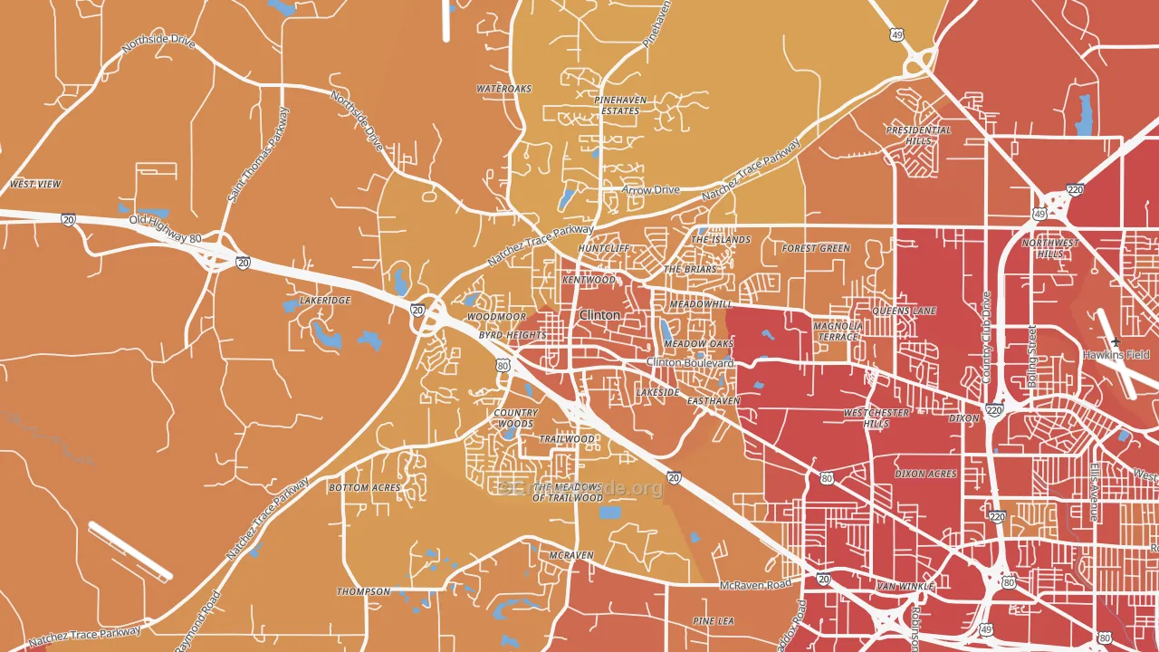 Clinton, MS Map of Vehicle Theft Rates