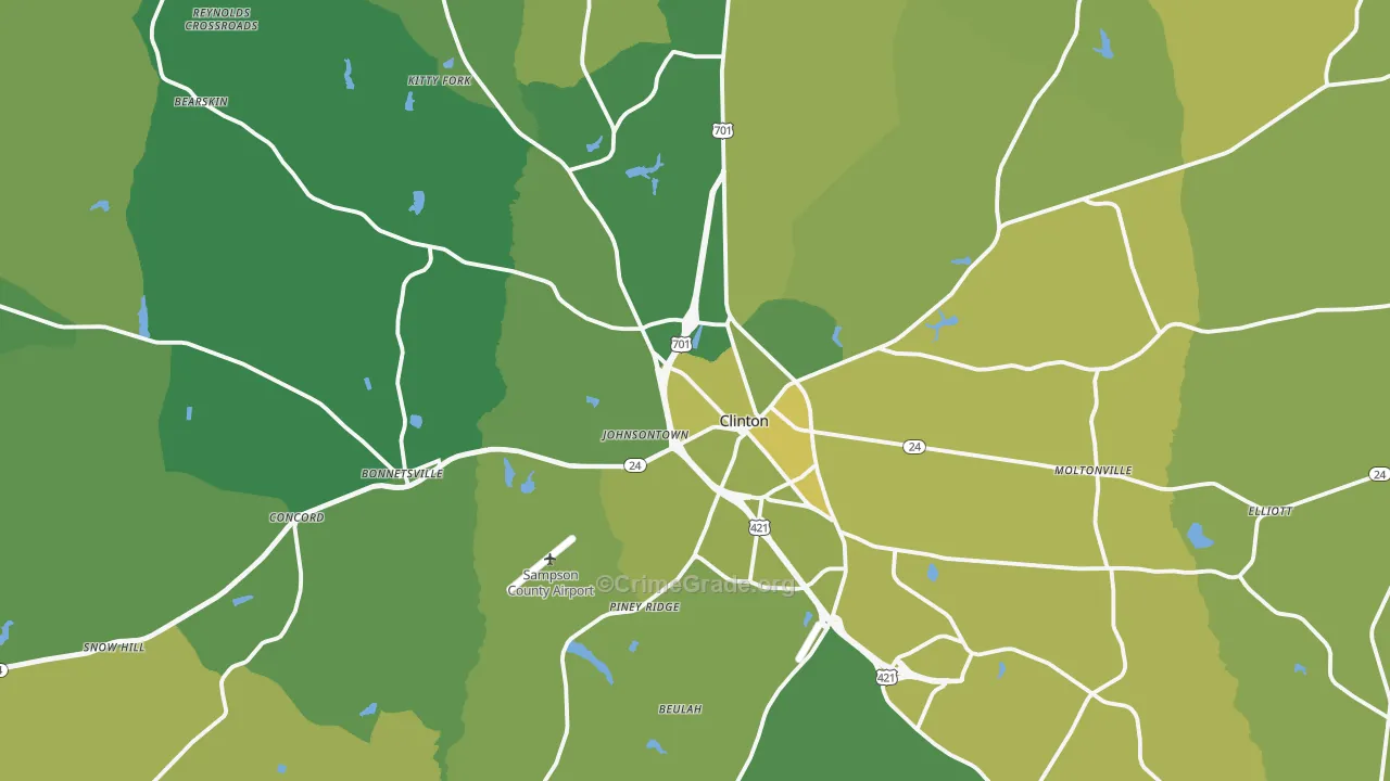 Clinton, NC Map of Vehicle Theft Rates